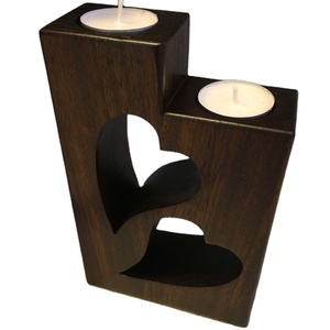 เชิงเทียนไม้อะคาเซียขัดเงาสีน้ำตาลหรูหราสไตล์คลาสสิกตกแต่งโต๊ะในบ้านทำจากโลหะรูปหัวใจ - Product Image 1