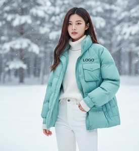 Women's Peach Quilted Jacket <b>Stand</b> Collar Full Sleeve Polyester Wadding Windproof Winter Coat Logo Front - Product Image 5