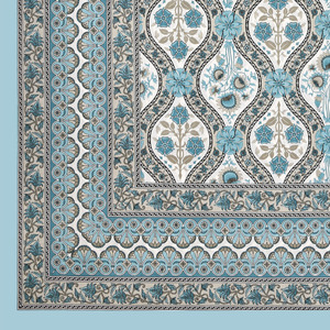 Jaipuri Heritage King Size Cotton Bedsheet Blue Ethnic Floral Pattern <b>Bed</b> Cover for Home Hotel and Resort - Product Image 6