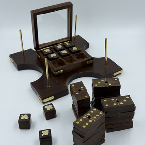 โดมิโนและชุดเกมติ๊กแท็กโททำมือจากไม้พะยูงอินเดีย  กระดานเกมไม้สไตล์โบราณ ชุดเกมหรูหรา ขายส่ง - Product Image 6