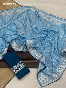 Beautiful New Variety Chinon with Digital Print & Gota Patti Work <b>Saree</b>-<b>Blouse</b> Collection Supplier from Surat Woman Fashion - Product Image 6