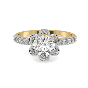 Bague de fiançailles pour femme en or 18 carats avec diamant taille brillant rond, motif floral, style classique - Product Image 1