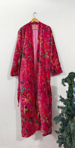 Bata Kimono de Algodón con Estampado Artesanal, Cuello en V, de Secado Rápido, Manga Larga, Larga hasta el Suelo, Ligera, Hecha a Mano, para Verano, Ideal para Damas de Honor - Product Image 5