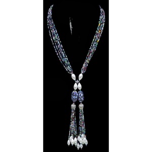 Attractive Premium Quality Brass <b>Silver</b> Plated Designer Mala Pendant Necklace Pearl <b>Beads</b> for Women Trendy Wedding Wear Jewelry - Product Image 2
