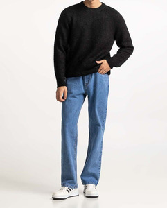 Pull en mohair noir pour homme, coupe ajustée, col rond, manches longues, jacquard à lettres, personnalisable avec logo, vente en gros - Product Image 6