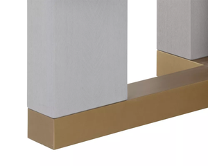 Table de salle à manger moderne en bois de manguier massif de style américain du milieu du siècle, avec base à 4 pieds et cadre inférieur en métal finition dorée - Product Image 6