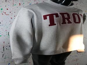 Sudadera TROY HEATHER GREY con cuello alto, 100% algodón, con apliques bordados en color marrón, cuello ancho, hilos finos. - Product Image 3