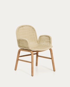 Chaise de salle à manger scandinave moderne en rotin avec pieds en bois et assise en lin rembourrée, mobilier pour la maison - Product Image 3