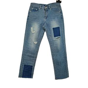 High Quality Custom OEM Women's Denim Long Pants Fashion Casual Summer <b>Jeans</b> with <b>Elastic</b> Waistband Washed Techniques - Product Image 1