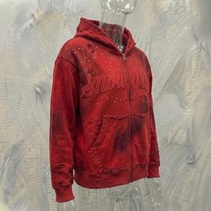 Snow Grace <b>Red</b> Hooded Zipper <b>Sweatshirt</b> Embroidered Letter Design Regular Fit Unisex Fleece Casual Winter Wear - Product Image 2