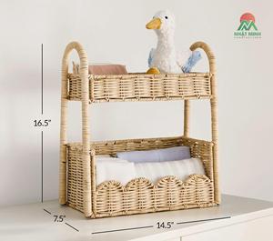 Handwoven Rattan Kids Organizer Wicker Nursery Storage Rack <b>Baby</b> Room Toy Rattan Scalloped Stacked Organizer Furniture Decor - Product Image 2