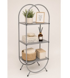 Grey Metal 3 Tier Display Rack Open Shelf Storage Holder for Living Room Bedroom Office 3 Tier Rack for Storage <b>bathroom</b> <b>kitchen</b> - Product Image 1