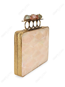 Cartera de mano rectangular de nácar con asa de múltiples piedras, minaudière de noche de diseño para venta al por mayor OEM - Product Image 2