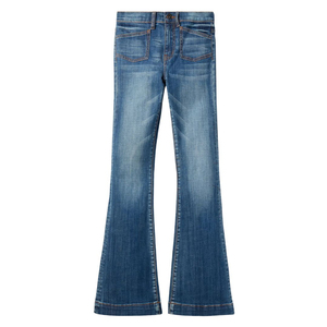 Pantalon évasé taille mi-haute pour femme, coupe droite, longueur intégrale, en denim polyester/coton, respirant, séchage rapide, style vintage, tricoté, style urbain - Product Image 1