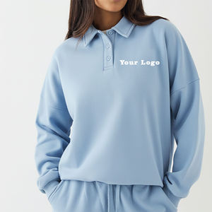 Sweat-shirt épais et oversize à col polo, personnalisable avec logo, col rond, survêtement vierge, brodé, pour l'hiver, hoodie et pull - Product Image 1