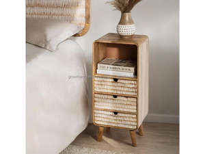 Mesa de Noche de Madera Maciza con 3 Cajones, Mesita de Noche de Madera Natural, Mueble de Almacenamiento para Dormitorio, Novedad 2026 - Product Image 3