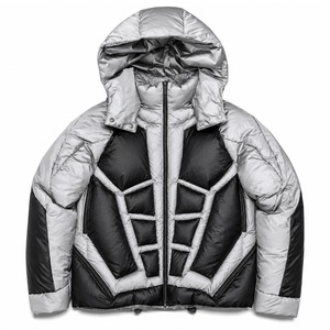 Custom Silver and Black Finished Streetwear Hooded Puffer <b>Jacket</b> with Zip Front Design for Unisex <b>Winter</b> Wear - Product Image 1