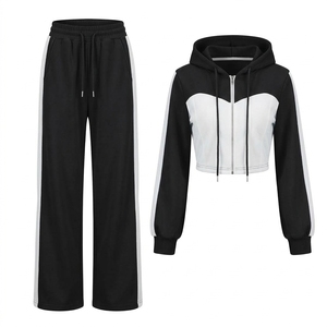 Conjunto Deportivo de Dos Piezas para Mujer, Sudadera Corta con Capucha, Pantalones Deportivos Anchos, Ropa Deportiva Informal con Bloques de Color, Conjunto para Correr OEM - Product Image 4