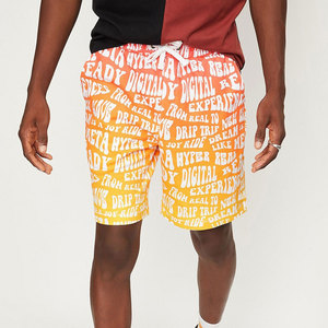 <b>Men's</b> Orange Yellow Gradient Letter Print Drawstring <b>Shorts</b> Casual Style Breathable Mid Waist <b>Short</b> Length Polyester <b>Men</b> <b>Shorts</b> - Product Image 1