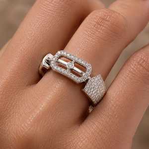 Micro Pave Round Cut White Moissanite Slider Frame <b>Ring</b> For <b>Men</b> 925 <b>Silver</b> Wedding Gift Jewelry For Friends - Product Image 4