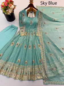 Designer Anarkali <b>Suit</b> in New <b>Fancy</b> Style Heavy silk With Sequence and Embroidery Work Fully Sleeve Anarkali for Women - Product Image 2
