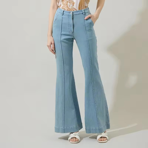 Pantalon en jean évasé pour femme Muzamin Apparel Factory, coupe skinny très extensible, coutures personnalisées, coupe classique, style vintage, taille avec logo - Product Image 3