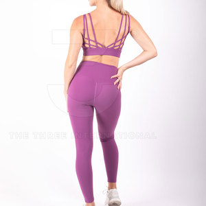 Women's Breathable Elastic Waist High Waist Racerback Yoga Set Stretch Fit <b>Leggings</b> and Crop Top for Yoga Training and <b>Workout</b> - Product Image 2