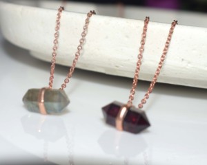 925 <b>Sterling</b> <b>Silver</b> Rose Gold Plated Natural Gemstone Minimalist Link <b>Chain</b> Pendant Necklace Bezel Setting <b>for</b> <b>Women</b>-Gift Party - Product Image 1