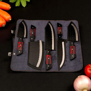 Juego de cuchillos de chef forjados a mano, acero J2, mango de madera Pakka con bolsa de cuero enrollable - Product Image 4