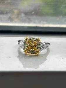 Tishya Diamond 3.88CT Lab Grown Diamond CVD 18K Yellow Gold <b>Rhodium</b> Plated Brilliant Cut IGI Certified Vintage Wedding <b>Ring</b> - Product Image 4