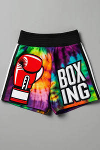 Shorts de boxe durables en tissu polyester, graphismes personnalisés par sublimation, logo brodé, respirants, pour l'entraînement - Product Image 2