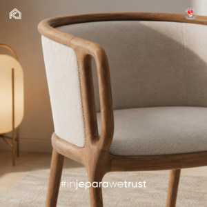 Chaise de salle à manger en teck massif, faite à la main, durable et moderne, fauteuil rembourré, style scandinave Japandi, écologique, pour hôtel - Product Image 2