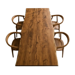 Ensemble de table à manger en teck ARTERRA Premium Home Diners avec chaises en teck à dossier incurvé, finition en teck naturel à bords bruts moderne - Product Image 3