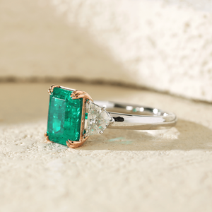 Wholesale 2ct Emerald Cut Lab Grown 18K <b>Two</b> tone Gold <b>Ring</b> Luxury Cadillac Cut Lab Diamond Three <b>Stone</b> statement engagement <b>ring</b> - Product Image 1