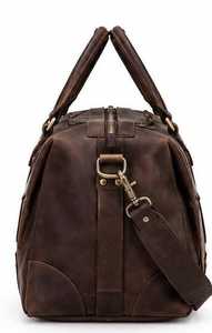 Sac de voyage en cuir véritable marron pour homme avec doubles poignées et rivets - Product Image 2