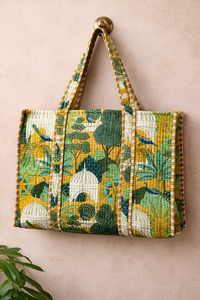 Handmade Kantha Quilted Cotton Tote Bag Eco-Friendly Tropical Leopard Print Large Shopping Shoulder Bag for Women Exporter - Product Image 5