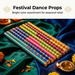 Par de Palos Redondos de Madera Coloridos para Bailar Dandiya en Navratri, Diwali, Eid, Fiestas de Graduación - Accesorios para Bailar Garba al Aire Libre, Color Dorado - Product Image 1