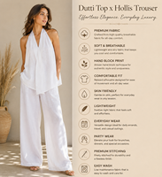 Ensemble pantalon d'été chic et bohème pour femme - Haut halter blanc et pantalon large décontracté en lin/coton, taille XL