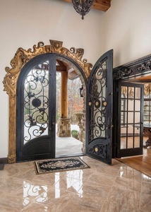 Royal Luxury Rust-resistant Wrought Iron Main Door Geometric Patterned Glass Panels Minimalist Design Easy-to-Assemble - Product Image 2