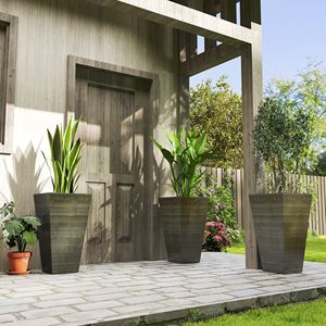 Set di 3 Fioriere Alte dal Design Moderno e Classico, Vasi da Esterno da 71 cm con Finitura in Finto Legno Marrone Scuro e Fori di Drenaggio - Product Image 2