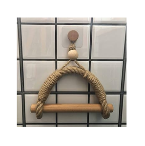 Support mural de salle de bain en corde pour papier toilette et serviettes, avec anneaux en corde et perles en bois naturel, style antique - Product Image 3