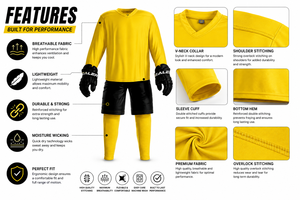 Ensemble d'uniformes de hockey sur glace jaunes unisexes avec shorts et gants noirs, maillot et leggings en polyester respirant pour adultes, pour le jeu en équipe - Product Image 6