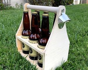 Beer Caddy Natural Wood 6 Pack Beer Best Man Cave Gift Bottle Carrier for Spain Lucky Lager Magic <b>Hat</b> Metropolitan - Product Image 2