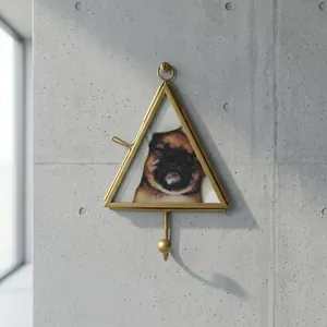 Artisan <b>Design</b> Triangle Brass/Glass Photo <b>Frame</b> with Hook Durable <b>Wall</b> Decor for Home-Model PF1013 - Product Image 4