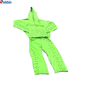 Ensemble 2 pièces unisexe : Sweat à capuche d'hiver et pantalon évasé coupe empilée, avec logo personnalisé et imprimé strass, coupe-vent personnalisé délavé à l'acide - Product Image 6