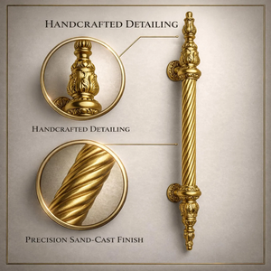 มือจับประตูทองเหลืองแท้แบบดั้งเดิม Royal Spire Premium สำหรับทั้งมือซ้ายและขวา แข็งแรง ทนทาน หรูหรา สำหรับตกแต่งภายในและภายนอกอาคาร - Product Image 4