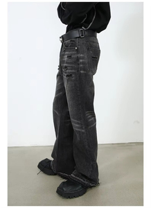 Hot Sale Men's Casual <b>Straight</b>-leg Denim Trousers Light Wash Mid Waist Breathable Woven Stitching - Product Image 2