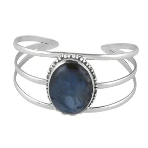 Pure 925 Sterling <b>Silver</b> Blue Labradorite <b>Cuff</b> <b>Bracelet</b> Gemstone Bezel Set Statement Jewelry For Women EverydayWear - Product Image 1