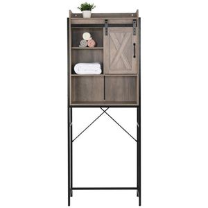 Mobile da Bagno in Stile Retrò con Ante Scorrevoli in MDF e Triamina, Struttura in Ferro e Ripiano a Tre Livelli - Product Image 3