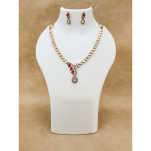 Conjunto de Collar y Pendientes con Colgante de Zirconia en Forma de Lágrima Estilo Victoriano # Plata de Ley 925, Joyería Nupcial India Hecha a Mano, Chapada en Oro Étnico - Product Image 1